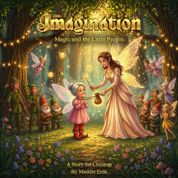 Fantasy children's book cover set in an enchanted forest