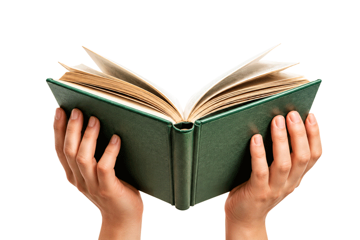 An open book resting in a pair of hands